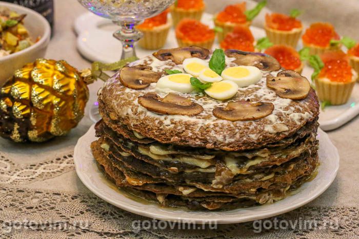 Photo of Печеночный торт с грибами. Рецепт с фото